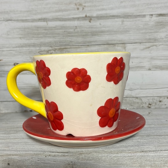 Red Large Teacup | LARGE Cup and Saucer planter 4” tall - Picture 1 of 5
